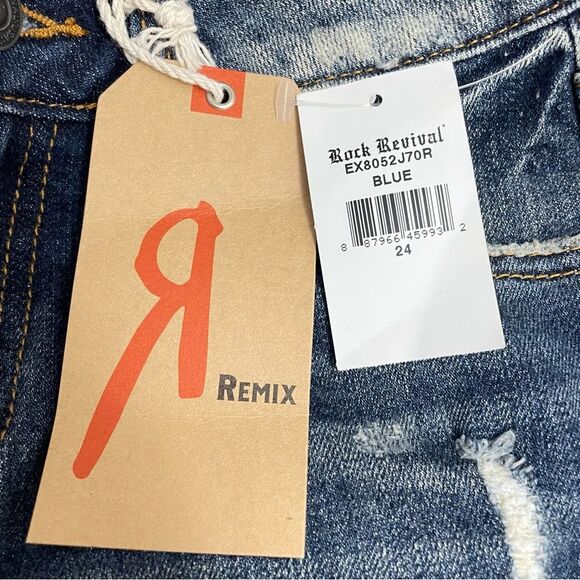NWT Remix by Rock Revival Straight Leg Jeans in Destroyed Indigo Wash Size 24 - Picture 13 of 16